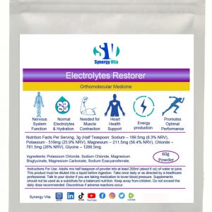 Synergy Vita Electrolytes Restorer supplements to optimise hydration, nerve and muscle function pH and sport performance.