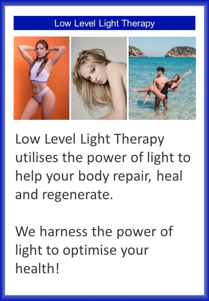 Low-level light (laser) therapy (LLLT) is an approach used to treat numerous conditions, which require stimulation of healing, relief of inflammation and pain, and restoration of function. LLLT therapy, also known as Photobiomodulation, utilises the power of light to help the body repair, heal and regenerate.