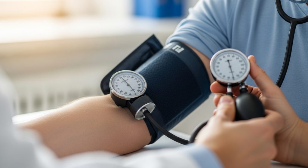 Clinician measuring blood pressure of a patient