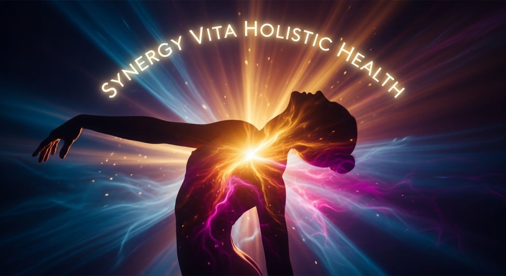 Holistic consultation for chronic conditions at SynergyVita London, showing a practitioner reviewing a client’s health plan for inflammation, autoimmune support, pain management, and overall internal wellness.