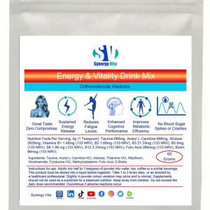 Sugar-free energy drink mix product label highlighting sustained energy and no artificial sweeteners